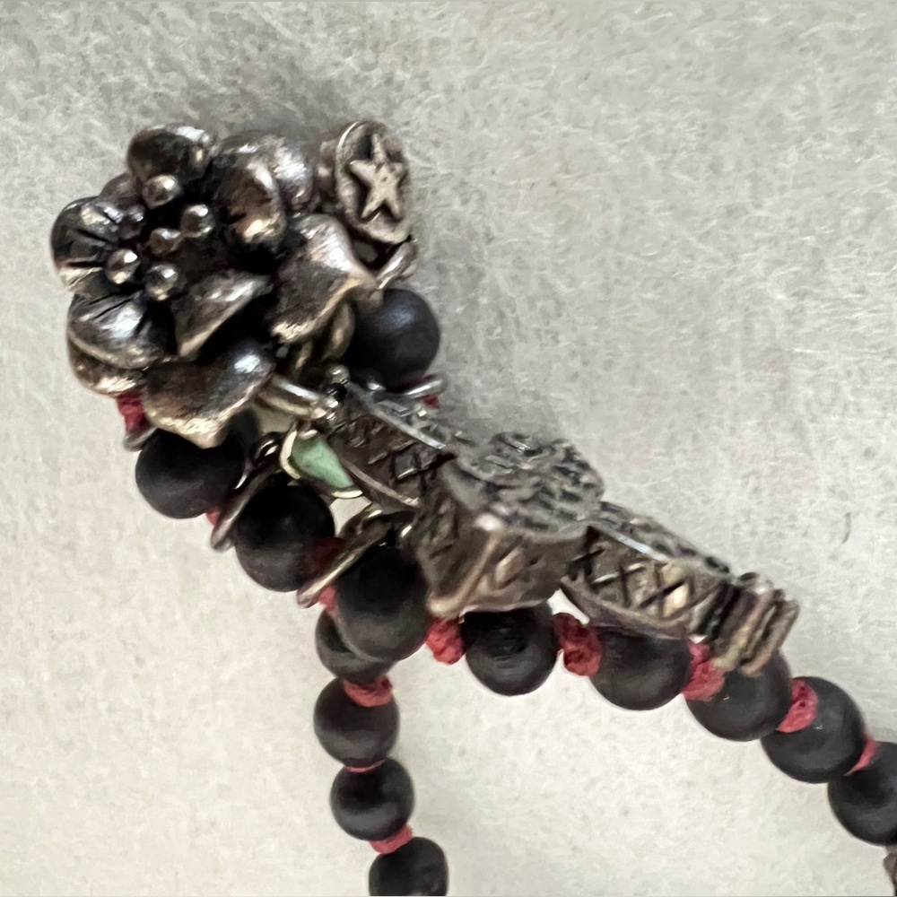 Lucky Brand Beaded Necklace Floral Charm Silver Tone Purple Bohemian - Picture 13 of 14
